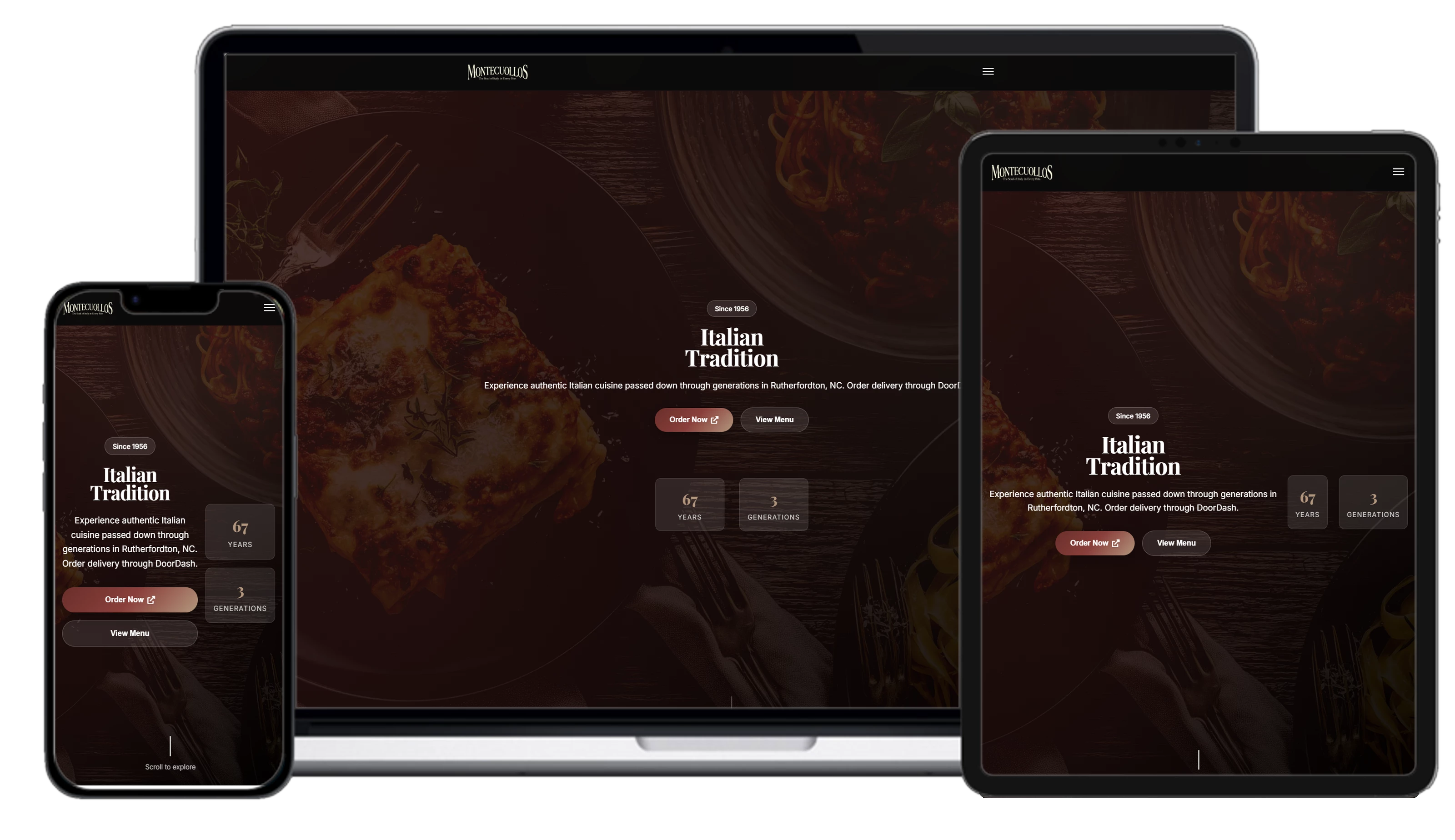 Montecuollo's Italian Restaurant website mockup